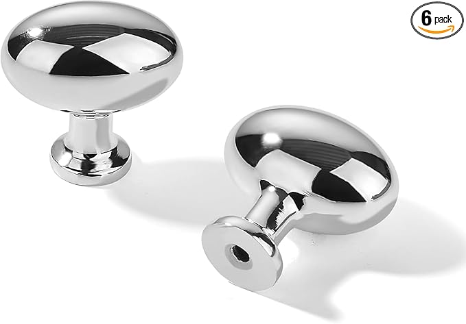 khtumeware 6 Pack 1-3/8 inch(35mm) Vibrant Polished Chrome Cabinet Knobs Dresser Knobs Oval Drawer Knobs Kitchen Cabinet Hardware Egg Knobs for Dresser Drawers