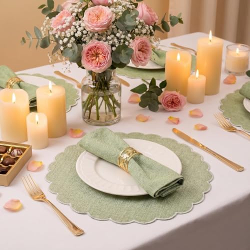 Set of 36 Sage Green Cotton Placemat 15 Inch Scalloped Placemat