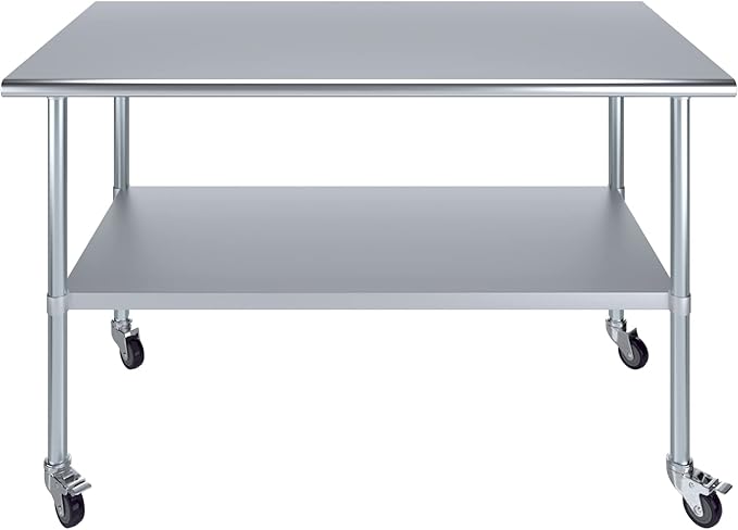 AmGood 60" Long x 30" Deep Stainless Steel Table with Casters