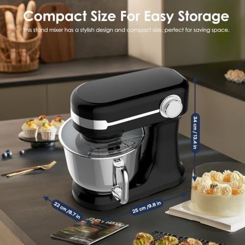 5.5QT Stand Electric Mixer, 12-Speed Kitchen Mixer with Tilt-Head, Stainless Steel Bowl Dough Mixer, Egg Whisk, Dough Hook & Beater Included, Idea for 3-5 Family (Black)