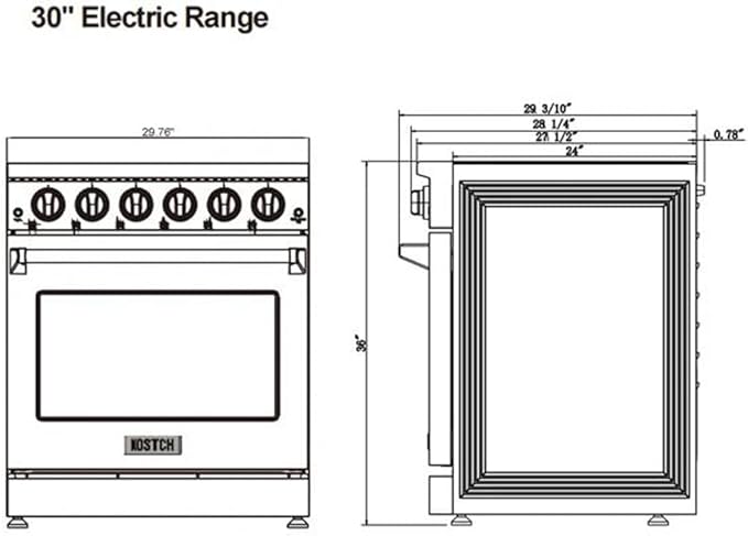 KOSTCH 30 inch Professional Electric Range with 5 Heating Elements Cooktop, 4.55 Cu. Ft. Convection Oven Capacity, Smooth Glass Top, in Stainless Steel, KOS-30RE06H (White)