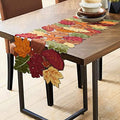 OWENIE Fall Table Runner - Thanksgiving, Farmhouse Embroidered Maple Leaves, 13 x 54 Inch, Orange
