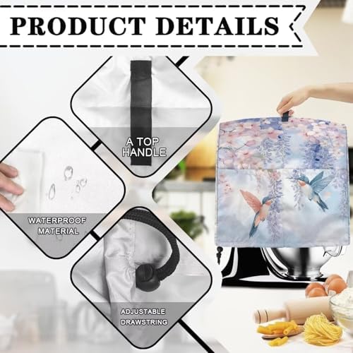 Hummingbird Mixer Covers 4.5-5 Quart Flowers Print Kitchen Stand Mixer Covers Protector Dust Cover Kitchen Aid Mixer Covers Accessories Kitchen Decoration