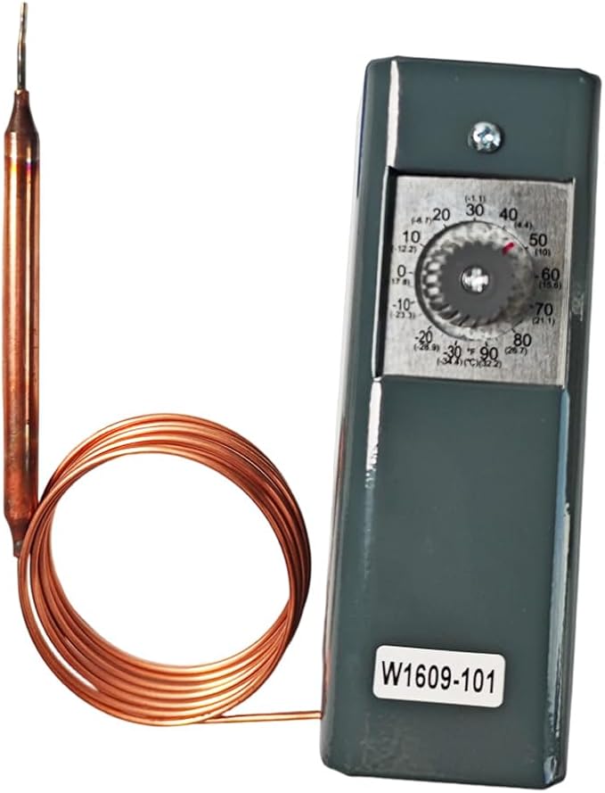 Refrigerator Thermostat Temperature Controller, Replacement for W1609-101 Compatible Units, Universal Fit for Freezers/ACS/Cold Rooms (-34°C to 32°C) with 5ft Capillary, OEM 88965-1