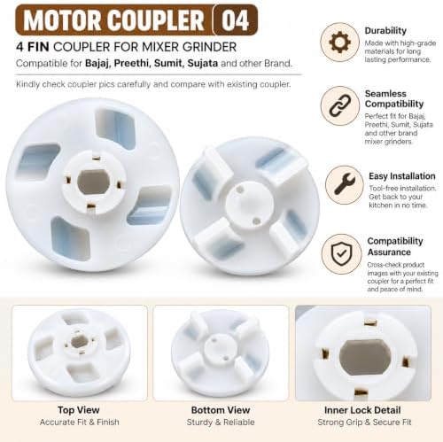 Coupler Coupling Spare Parts Mixer Motor & Mixer Jar for Indian Mixer Grinder Juicer (Motor Coupler 4)