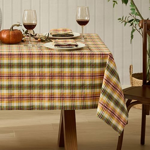 Newbridge Thanksgiving Wheatfield Plaid 52 x 52 Inch Square Tablecloth