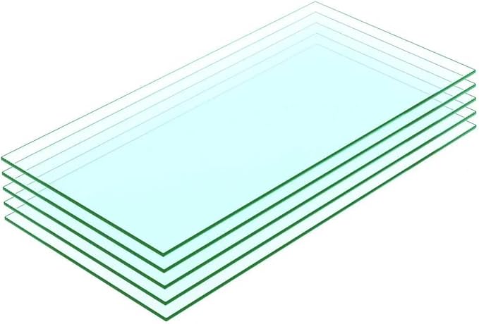 Floating Shelves - Pack of 5 Tempered Glass Shelves, 8" W x 48" L, 3/16" Thick, Polished Edges-– Rectangular Replacement Shelves for Cabinets, Display Cases & Retail Fixtures