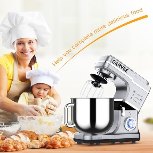 Stand Mixer, 7.5 Qt Stand Food Mixer 10 Speeds, Tilt-Head 3-IN-1 Kitchen Electric Mixer with Stainless Steel Bowl, Whisk, Dough Hook, Flat Beater, Countertop Household Stand Mixer,Silver