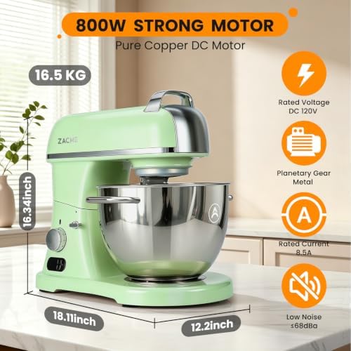 ZACME 8.4QT Commercial Stand Mixer 800W with Aluminum Die Casting Meets the Standard of NSF/ANSI 8-2023, Mixers Kitchen Electric Stand Mixer with Stainless Steel 8L Bowl, Dough Hook, Whisk and Beater