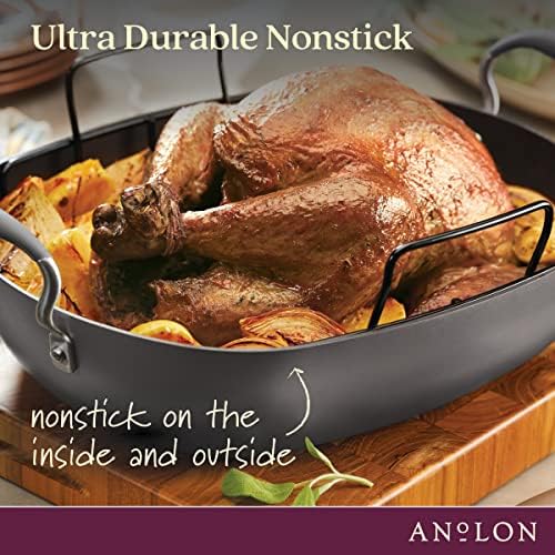 Anolon Advanced Home Hard Anodized Nonstick Roaster/Roasting Pan with Utensils, 16 Inch x 13 Inch, Moonstone