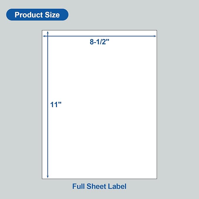 500 Sheets Full Sheet Labels 8.5 x 11 for Laser and Inkjet Printer, 500 Pcs Full Page Labels 8.5 x 11 Matte White, Self Adhesive Printable Sticker Paper