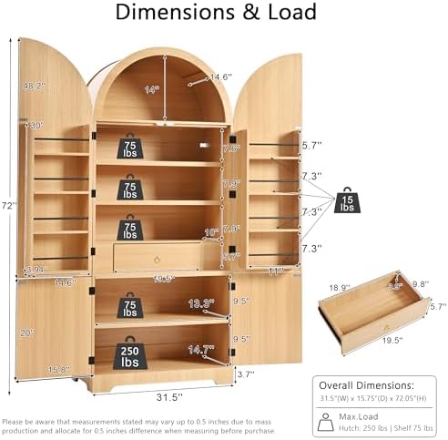 Ball & Cast 72" Arched Pantry Cabinet with Hidden Drawer, Natural