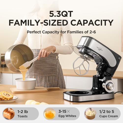 Stand Mixer 5.3QT Tilt-Head 6+P Speed Household Food Mixer Black