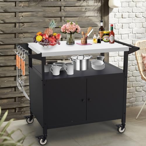 COZEER Outdoor Grill Table with Storage, Weatherproof Grill Cart
