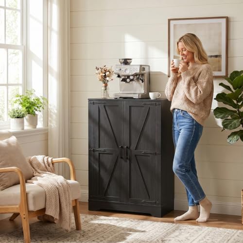 Unikito Kitchen Pantry Storage Cabinet with Adjustable Shelves, Black