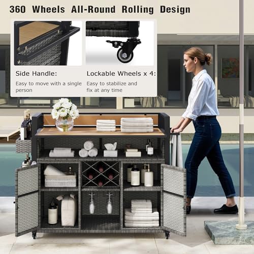 Outdoor Grill Cart Prep Station, Double Tabletop Kitchen Island