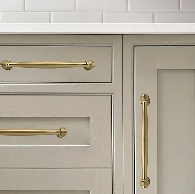 khtumeware 10 Pack 3-3/4 Inch(96mm) Brushed Brass Cabinet Pulls Satin Brass Kitchen Cabinet Handles Kitchen Cabinet Hardware for Cupboard Drawer Handles Dresser Pulls