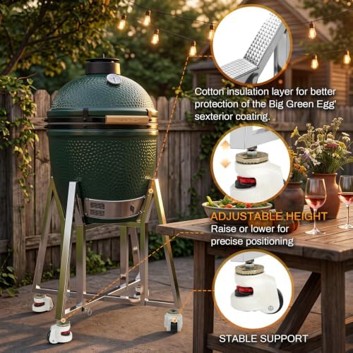 Large Big Green Egg Nest, Adjustable Expandable Grill Stand with Heavy Duty Leveling Casters, Powder Coated Steel Rolling Cart for BGE Smoker & Kamado Joe Accessories