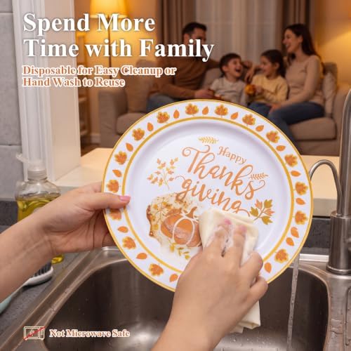 EjonirInjonir 60pcs Premium Thanksgiving Plastic Plates for Friendsgiving