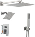 Shower Faucet Set Brushed Nickel Shower System, Knob Switch Diverter Shower Faucet with High Pressure Handheld Spray, Wall Mount 12 Inch Shower Head with 6 Inch Wall Mount Shower Head