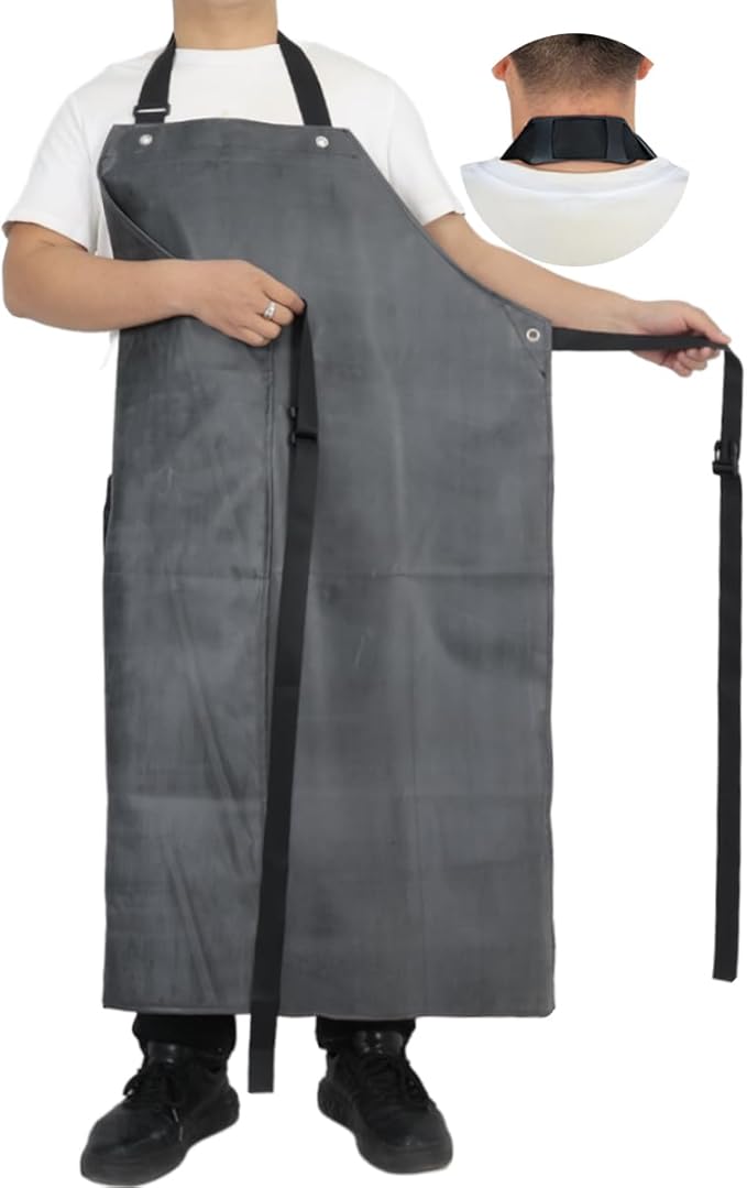 Thick Rubber Apron, Waterproof Apron Butcher Heavy Duty Chemical Resistant Adjustable Work Apron