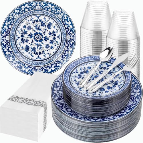 Hioasis 175 Pcs Blue Plates for Party & Wedding