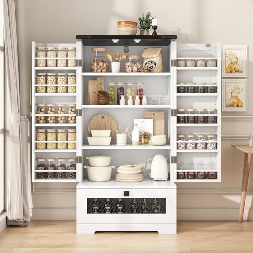kepptory Farmhouse Kitchen Pantry Storage Cabinet with Door Shelves