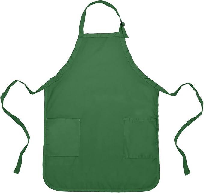 Apron Commercial Restaurant Home Bib Spun Poly Cotton Kitchen Aprons (2 Pockets) in Dark Green