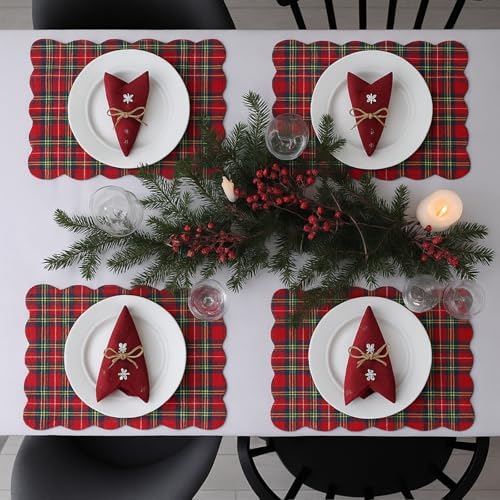 Beeveer 6 Pcs Quilted Scallop Placemats for Home Dining