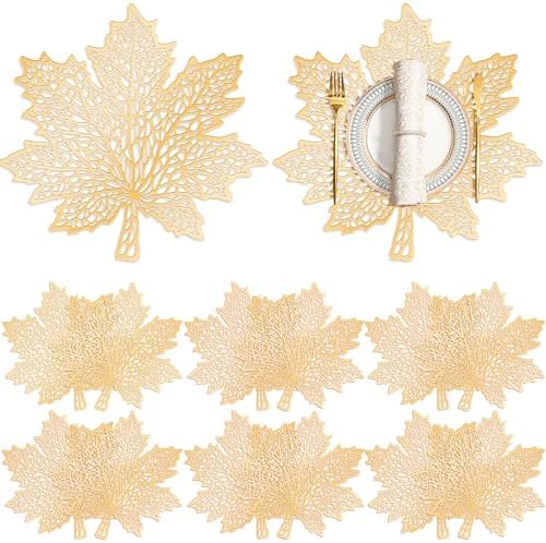 Ziliny 12 Pack Thanksgiving Maple Leaf Placemats, Fall Placemat, Gold
