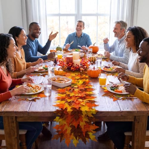 7 Pcs Fall Thanksgiving Maple Leaves Table Runner and Placemats Set