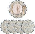 Ridhi Floral Block Print Round Placemats 15 Inch, Set of 4, Indigo