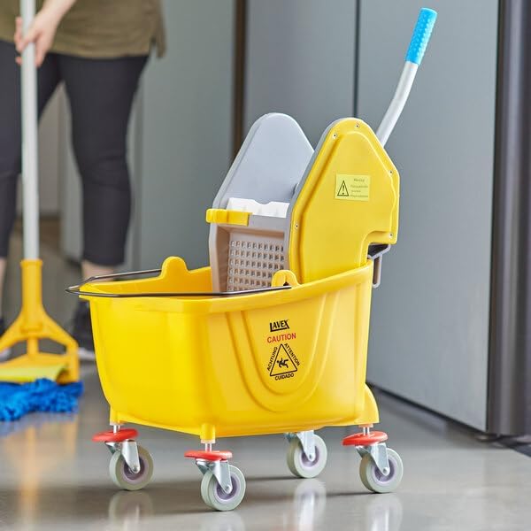 Commercial Mop Bucket with Down Press Wringer, 35 Qt Capacity, Yellow, 4 Casters