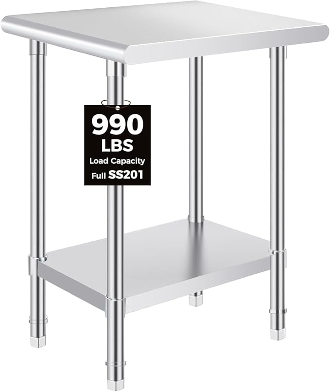 OSTBA Stainless Steel Table for Prep & Work 24x18 Inches, NSF Metal Commercial Heavy Duty Table with Adjustable Undershelf and Adjustable Foot for Restaurant Kitchen Home and Hotel