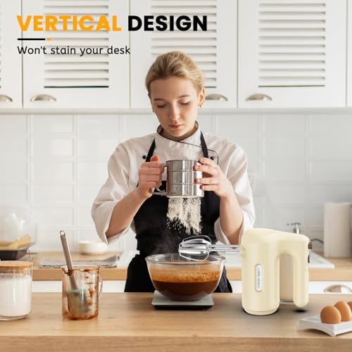 5-Speed Small Hand Mixer Electric, 300W Compact Portable, Cream