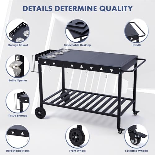 Outdoor Grill Cart Grill Table with Wheels
