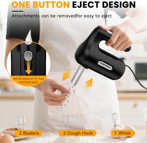 5-Speed Small Hand Mixer Electric, 300W Compact Portable, Black