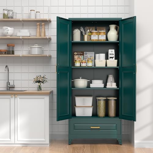 UNICOLY 75" Kitchen Pantry Cabinet,Metal Storage Cabinet with Drawer,