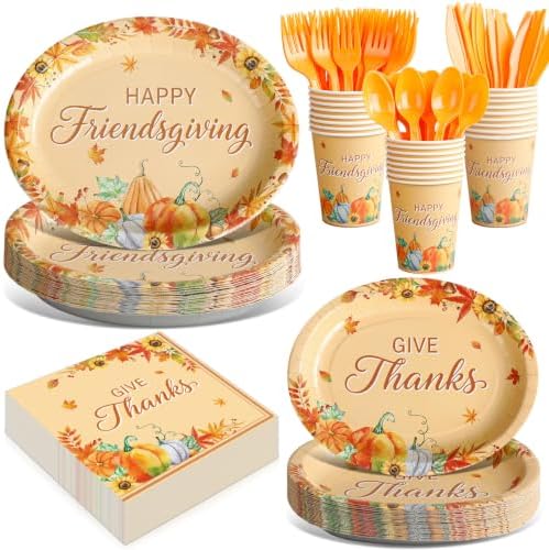 Pajean 350 Pcs Friendsgiving Oval Paper Plates Set 12 Inch Fall Serves 50