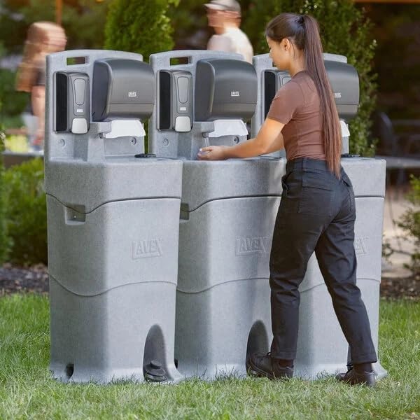 Mobile Hand Wash Station, 16 Gallon Tank, Foot Pedal Operation, with Soap and Paper Towel Dispensers, Gray