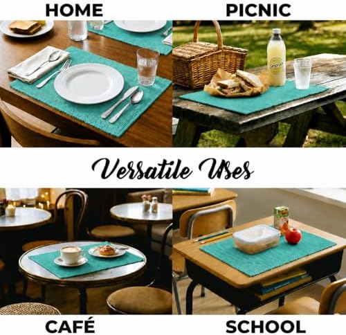 100% Cotton Ribbed Placemats - Set of 6-13 x 19 Inches - Turquoise Blue - Everyday Cloth Table Mats - Thick Construction, Washable Reusable Cloth Place Mats - by AVKA Studio