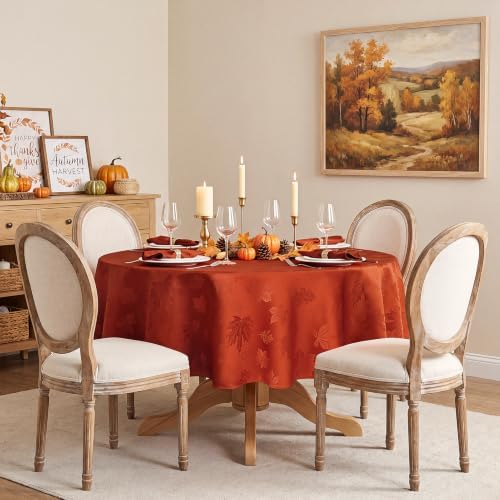 Softalker Fall Jacquard Round Tablecloth, 90 Inch Burnt Orange