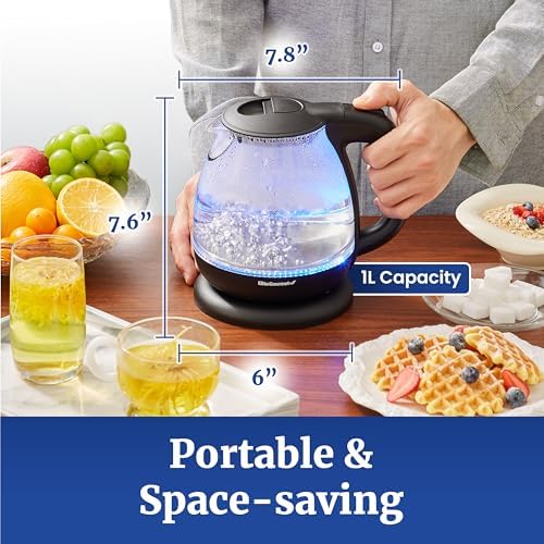 Elite Gourmet EKT1001 1.0L Glass Kettle, 1100W, Cordless Base, Black - Image 4