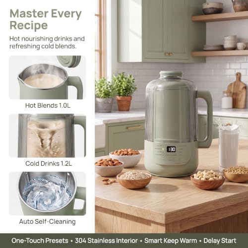 9-in-1 Nut Milk Maker Machine, 1.2L Automatic Soy Milk Maker, Green