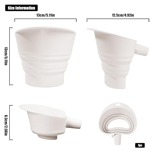 Flour Funnel for Kitchen Mixer，Silicone Funnel with Easy-Pour Attachment Fits 4.5 & 5Quart Tilt-Head Mixers, Easy Clean Durable Mess-Free Baking Accessory ((White,KSM150)