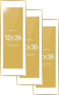 Homeforia 12x36 Picture Frame Gold, High End Metal 12x36 Poster Frames with Mat 10x30 inch Photo, 12 x 36 Gold Frames Matted to 10 by 30 Art, 36x12 Panoramic Frames, Tempered Glass, Wall Kit, Set of 3