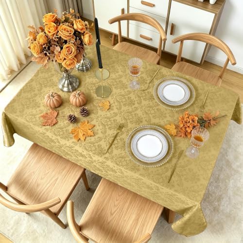 SASTYBALE Golden Yellow Fall Jacquard Tablecloth, 60 x 102 Inch Rectangle