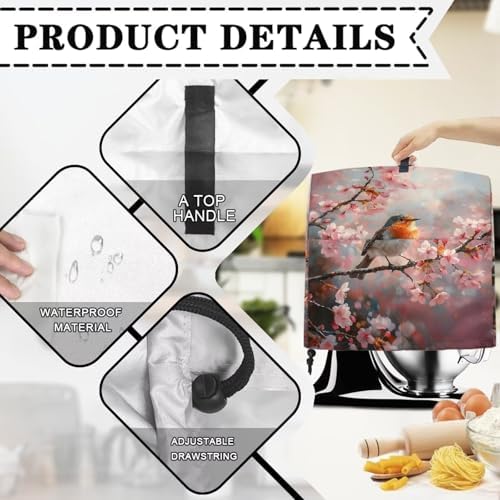 Robin Bird Mixer Covers Kitchen Decor FLower Kitchen Aid Mixer Cover Kitchen Appliance Dust Cover Protection Washable Dustproof Cover for 4.5-5 Quart Mixer Cover