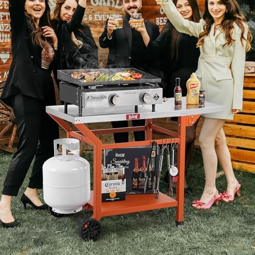 Feasto 43" Lx20 W Grill Table with Folding Side Table & Undershelf, Orange