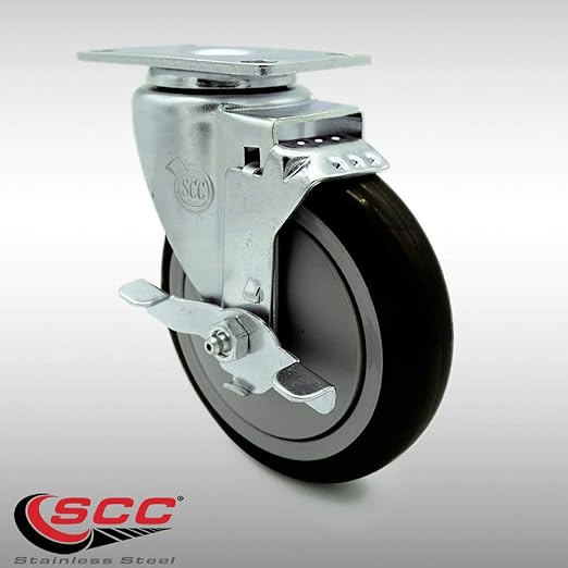 Service Caster Brand Replacement Caster for Uline Caster H-7449SWB-Stainless Steel Swivel Top Plate Caster with 5 Inch Black Polyurethane Wheel and Top Lock Brake-Fits Carts and Platform Trucks H-6348